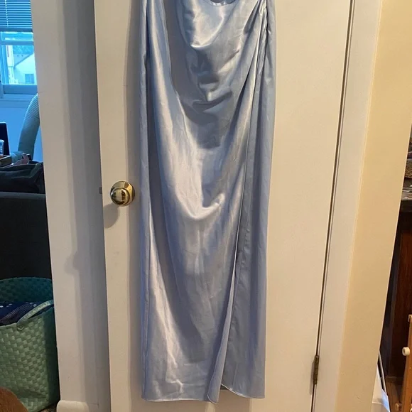BHLDN Elegant One-Shoulder Satin Dress in Sky Blue - Picture 4 of 5